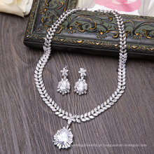 Casamento Bridal Silver Crystal Rhinestone Necklace Earring